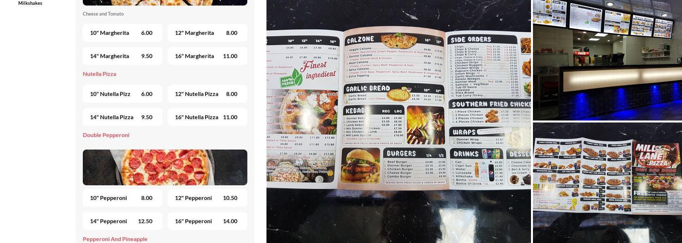 Mill Lane Pizza Menu