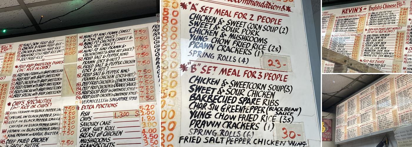 Kevins Fish & Chips Menu