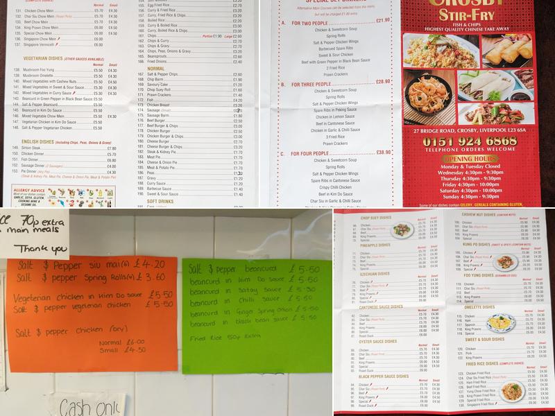 Crosby Stir Fry Menu