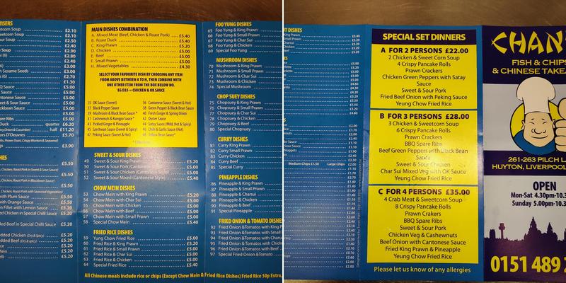 Chan's Fish & Chips Shop Menu