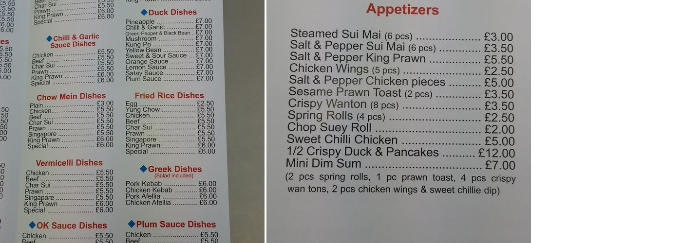 Andy's Fish and Chips Menu