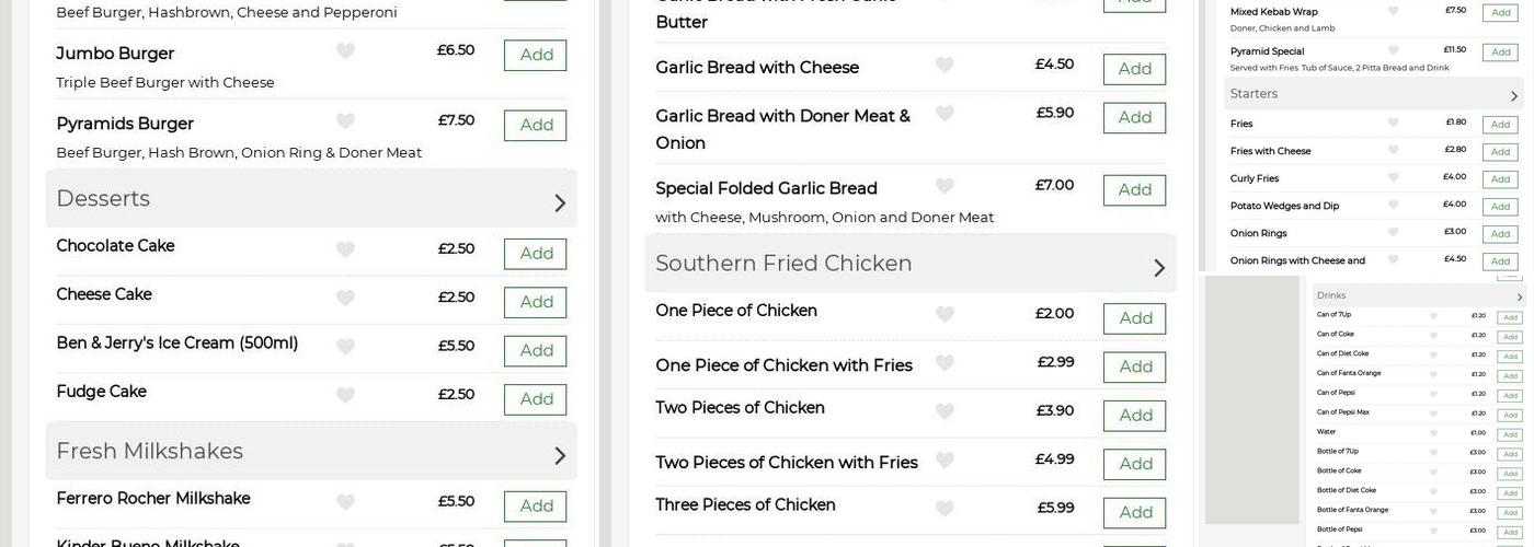 Pyramids Pizzas Menu