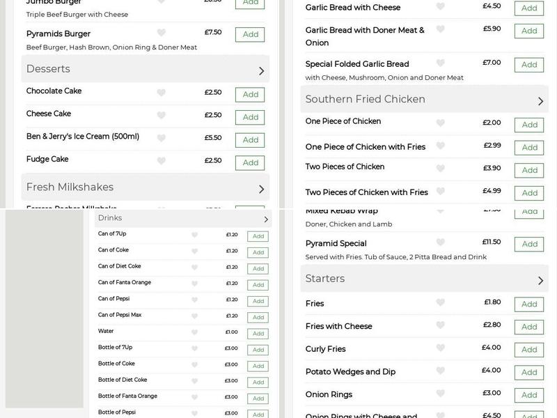 Pyramids Pizzas Menu