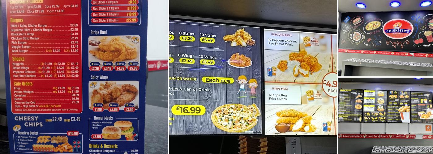 Chickster's chicken and pizza Menu