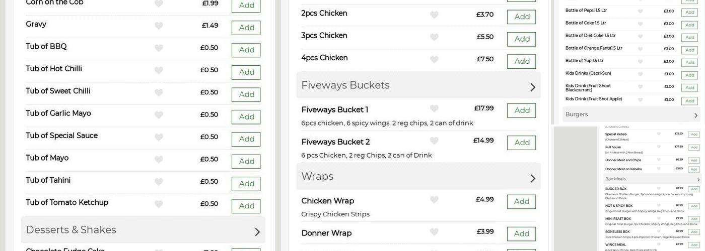 Five Ways Pizza & Chicken Menu