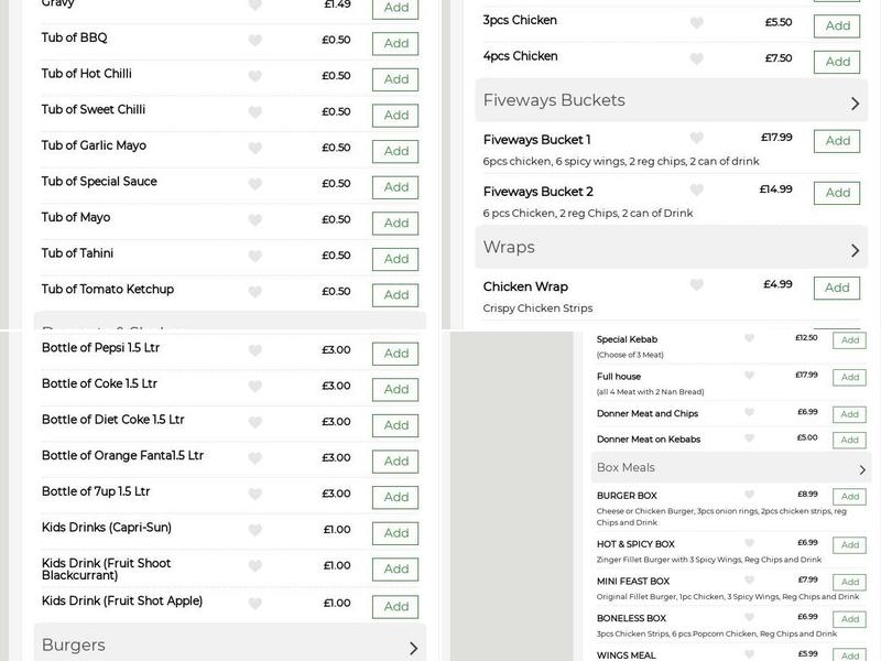 Five Ways Pizza & Chicken Menu