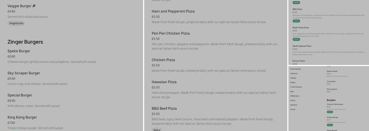 Speke Kebab House Menu