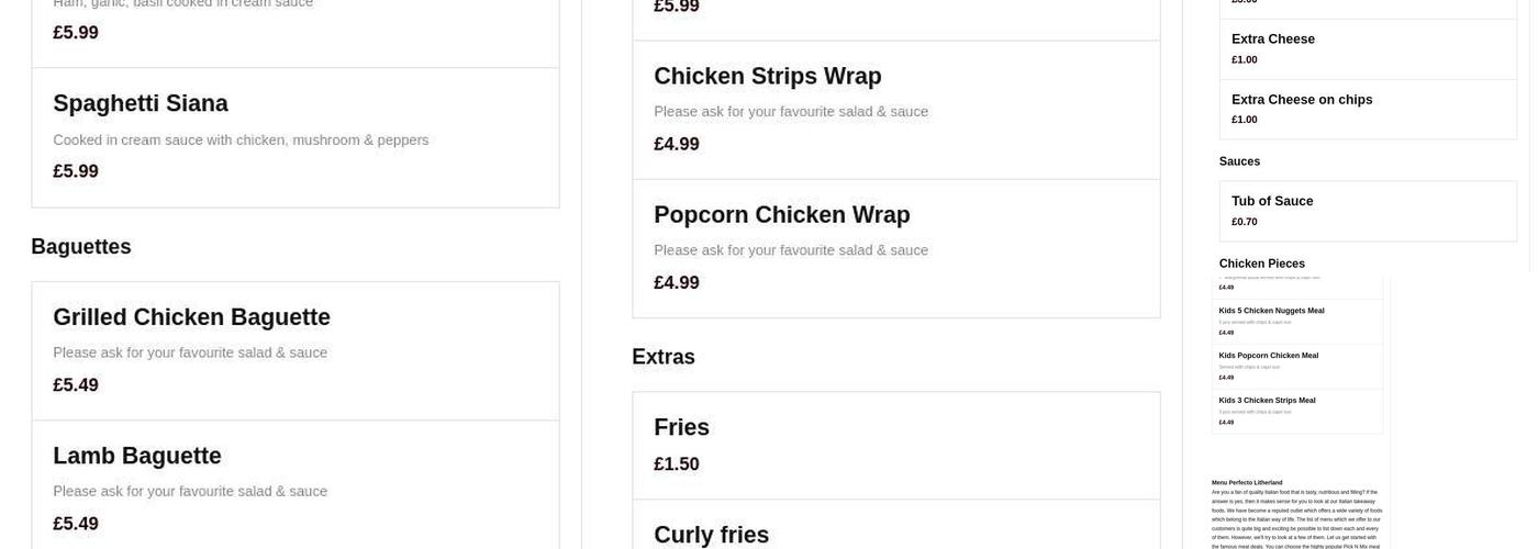 Perfecto Litherland Menu