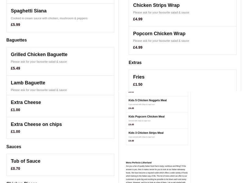 Perfecto Litherland Menu