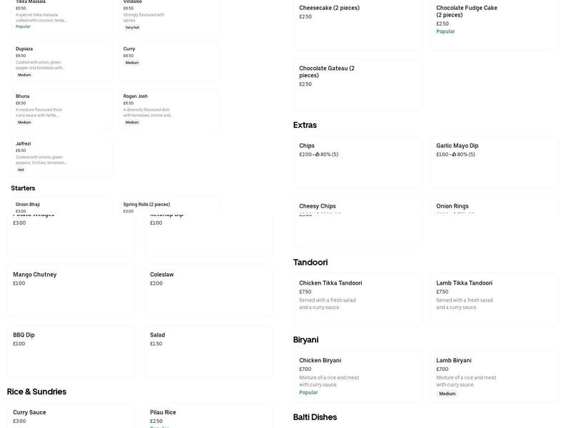 Torinos Fast Food Menu