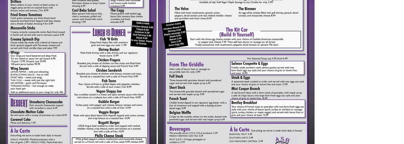 Auto Spa Bistro Menu