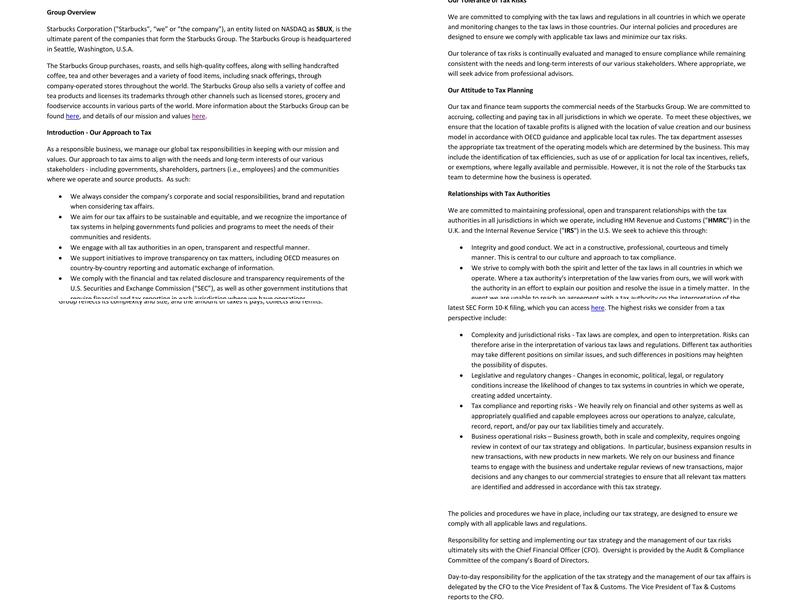 Starbucks Coffee Menu