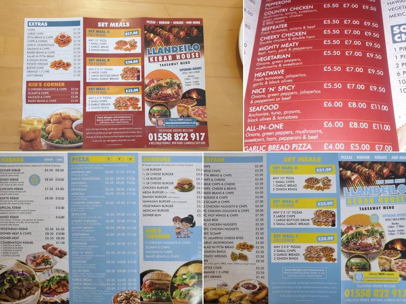 Llandeilo Kebab House Menu