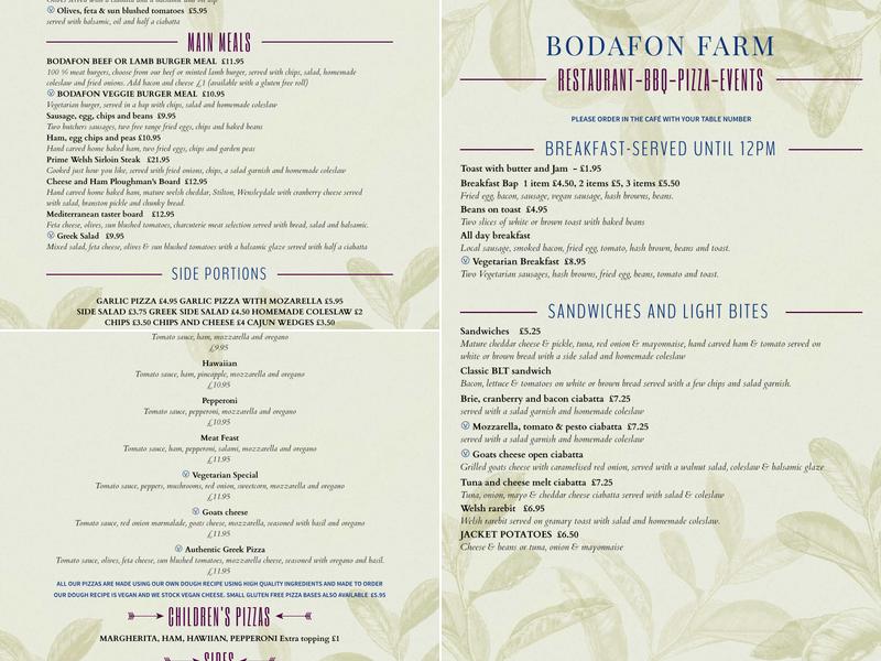 Bodafon Fields Menu