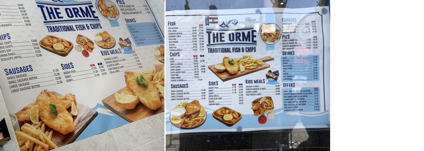 The Orme Traditional Fish & Chips Menu