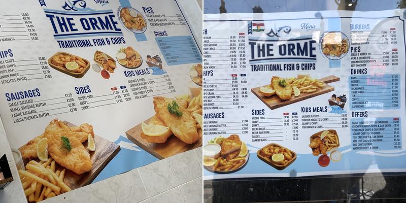 The Orme Traditional Fish & Chips Menu