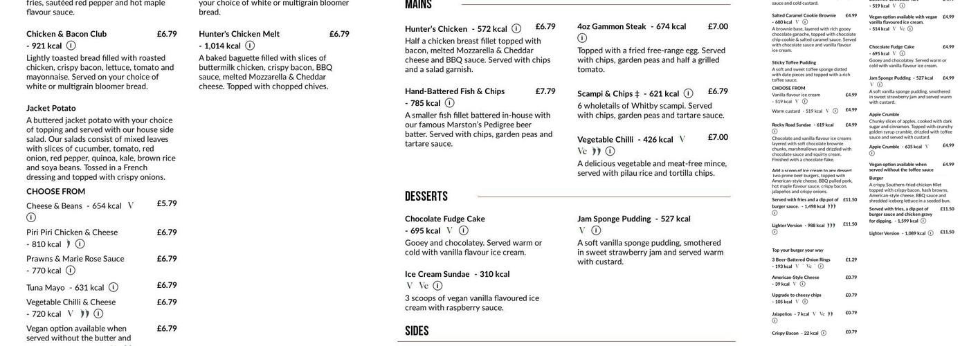 Tafarn-Y-Felin Menu