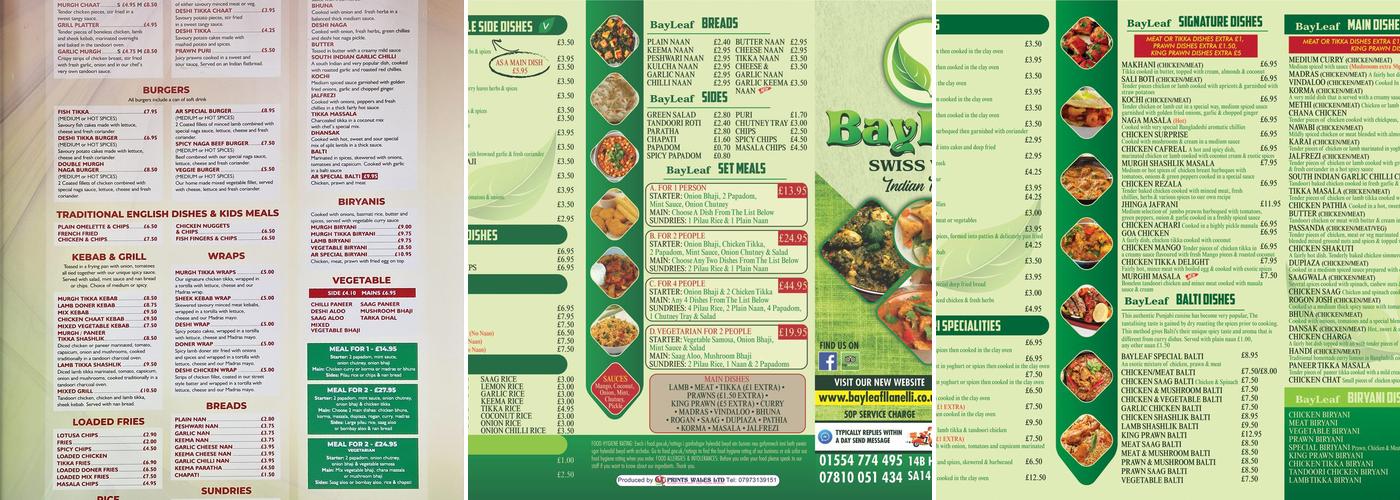 Swiss Valley Spice Menu