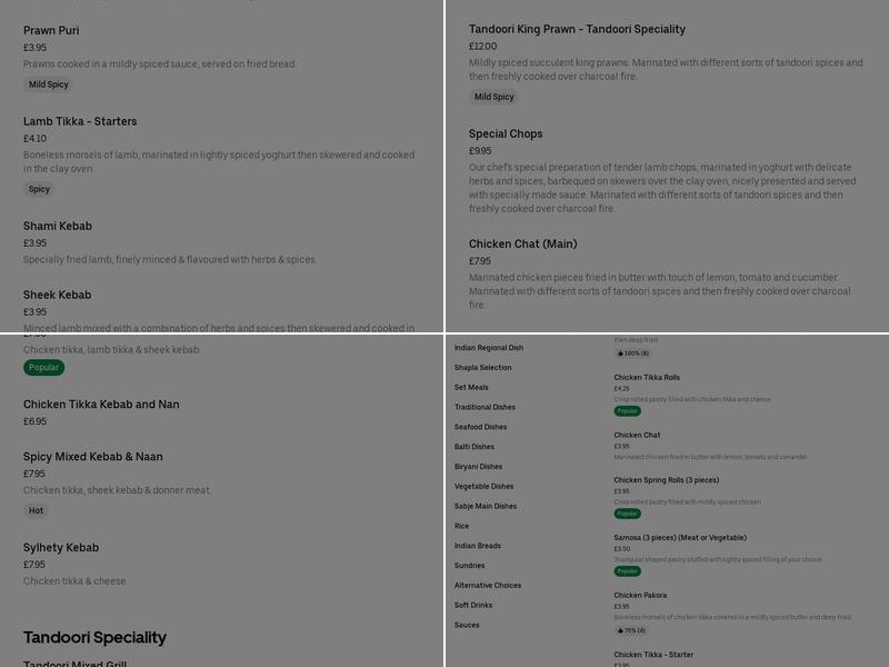 Shapla Indian Restaurant & Takeaway Menu