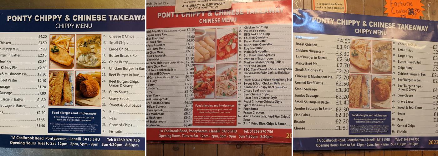 Ponty Chippy Menu