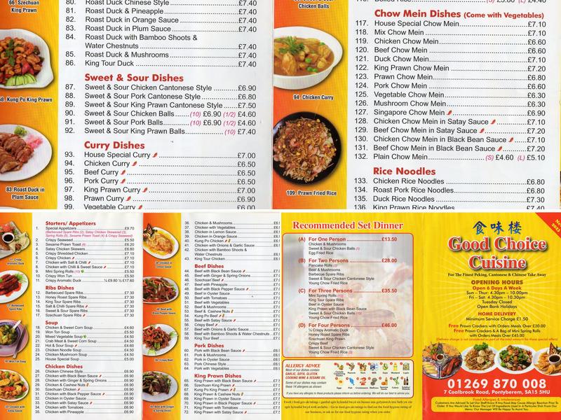 Good Choice Cuisine Menu