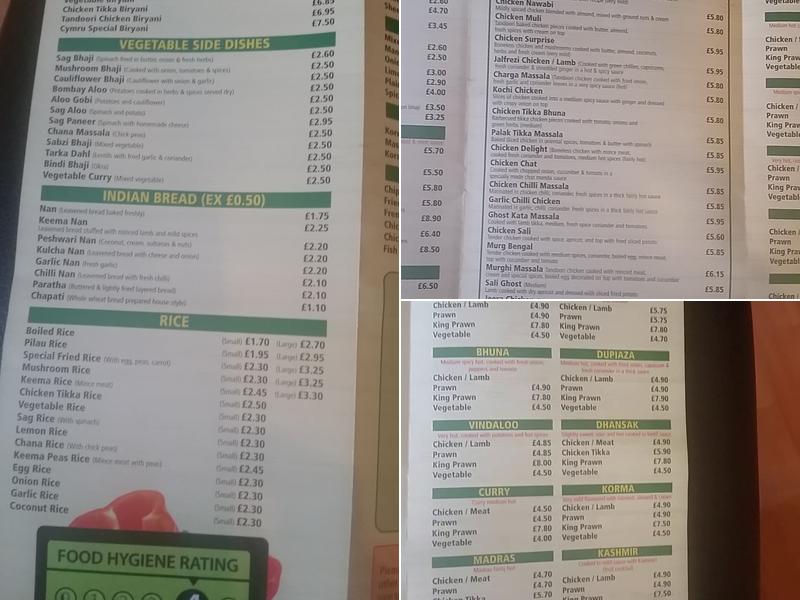 Cymru Balti Menu