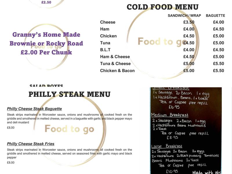 Food to go Evesham Menu