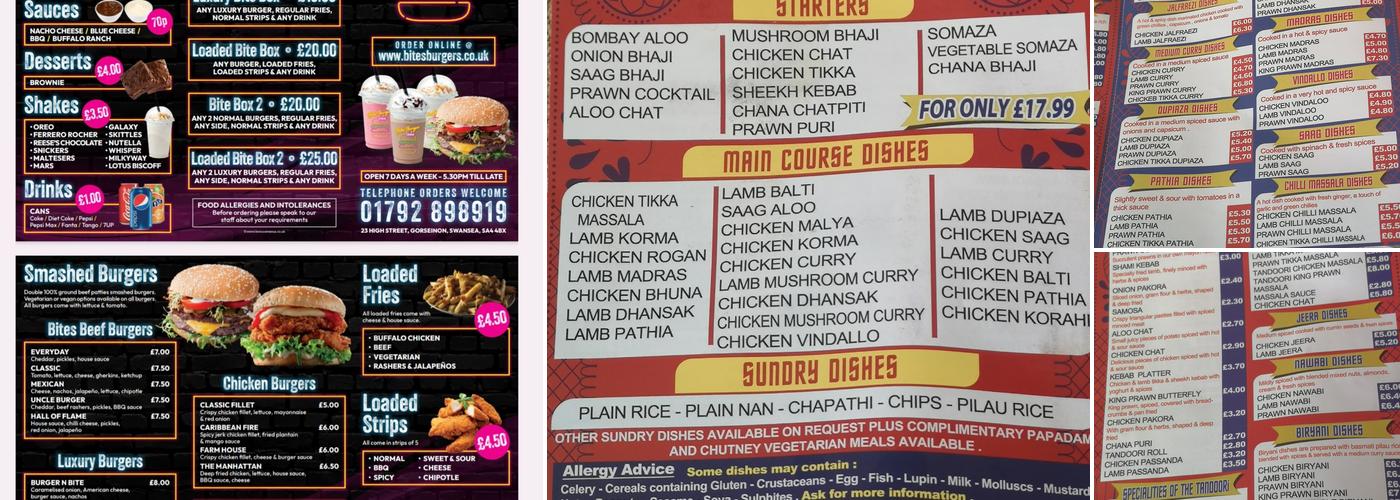 Bites Burgers Menu