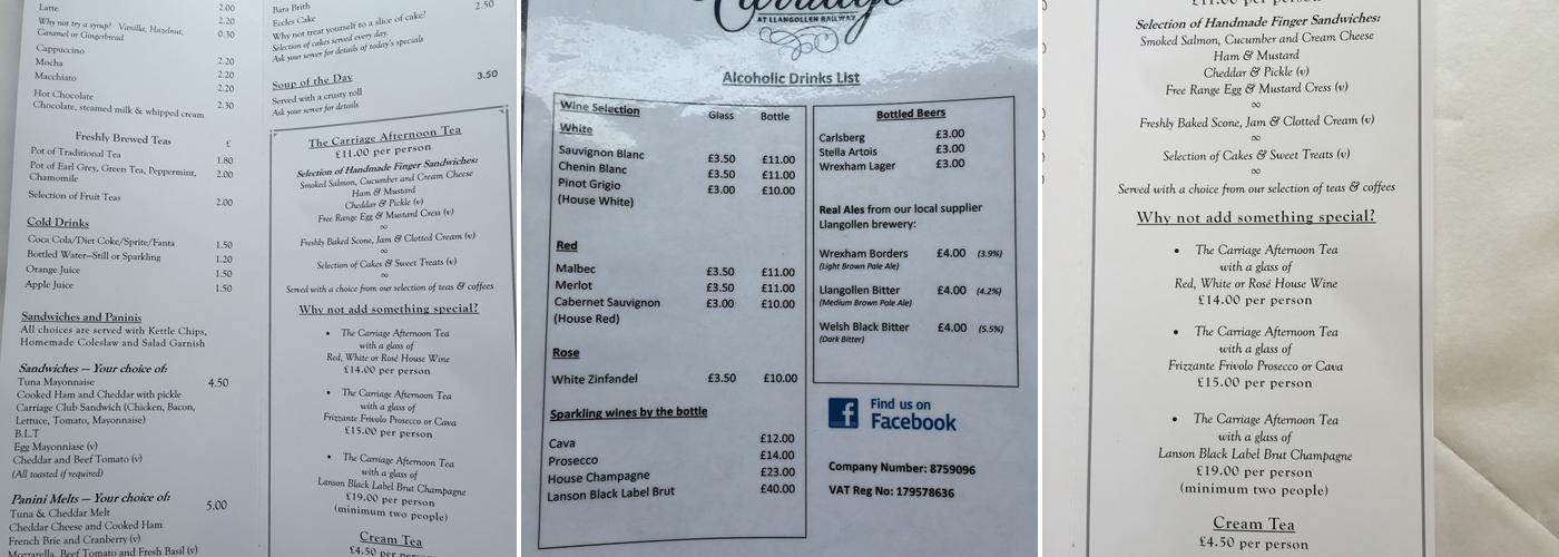 The Carriage Tea Rooms Menu