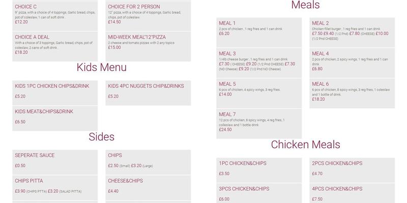 Pizza Choice Menu