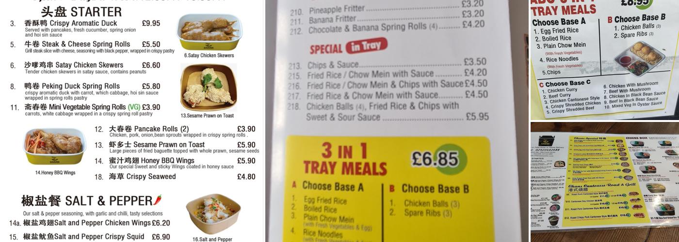 Chan's Noodle Bar Rumney Cardiff Menu