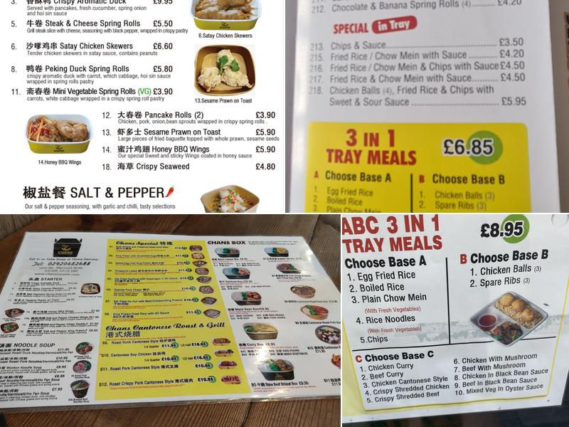 Chan's Noodle Bar Rumney Cardiff Menu