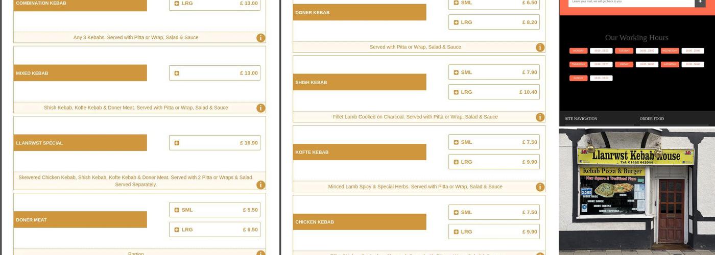 Llanrwst Kebab House Menu