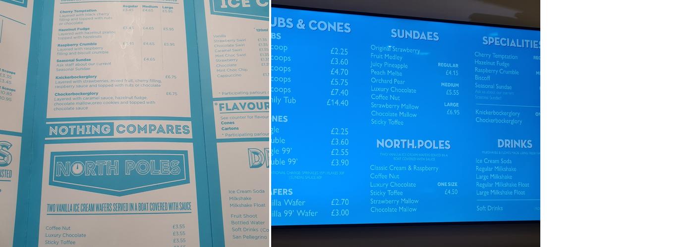 Joe's Ice Cream Menu