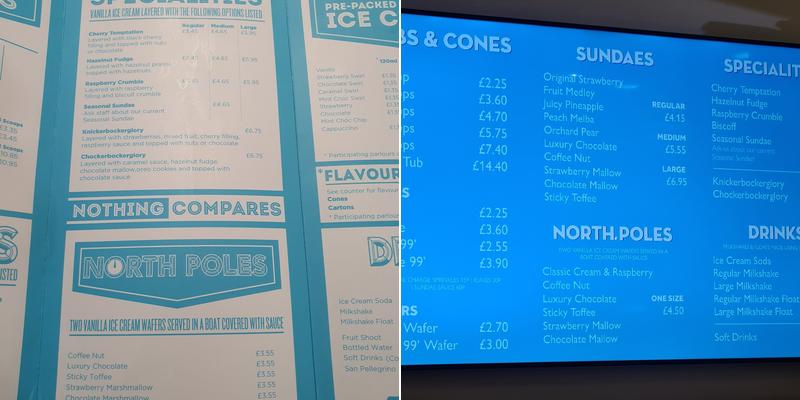 Joe's Ice Cream Menu