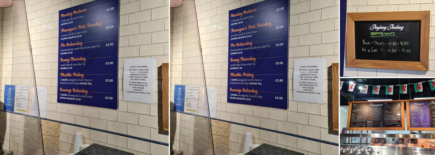 Finnegans Fish & Chips Swansea Menu