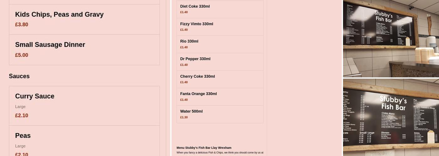 Stubby's Fish Bar Menu