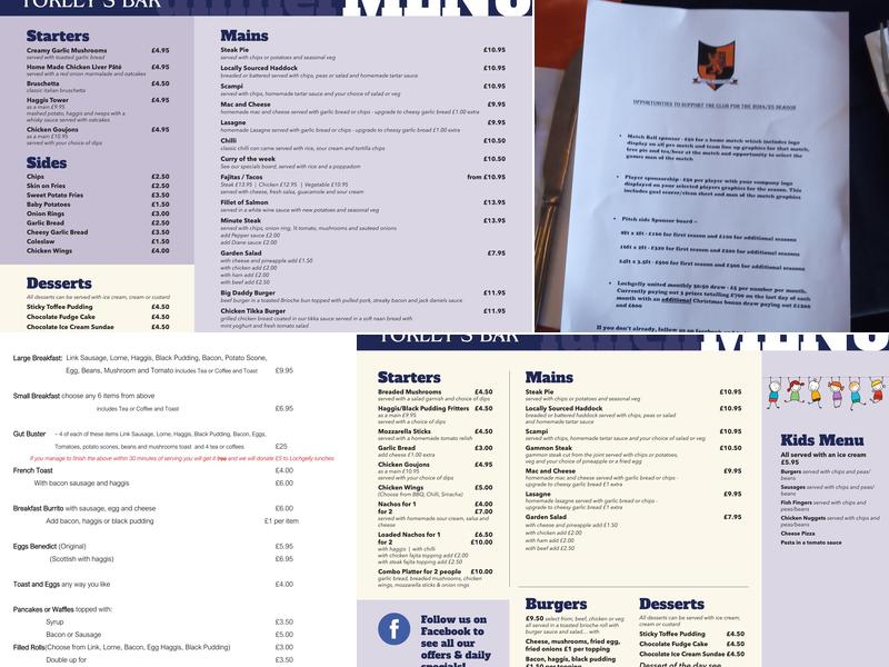 Torleys Bar Menu