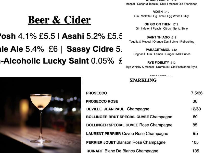 High Water London Menu