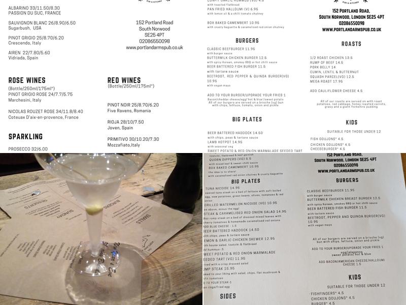 The Portland Arms Pub Menu