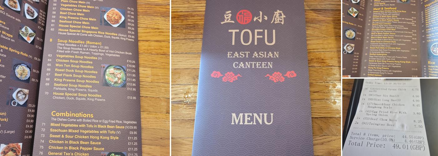 Tofu East Asian Canteen Menu