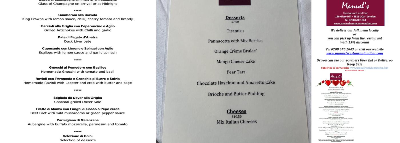 Manuel's Italian and Mediterranean Restaurant and Bar Menu