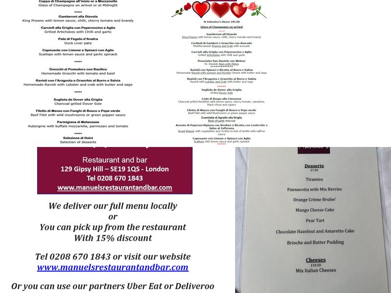 Manuel's Italian and Mediterranean Restaurant and Bar Menu