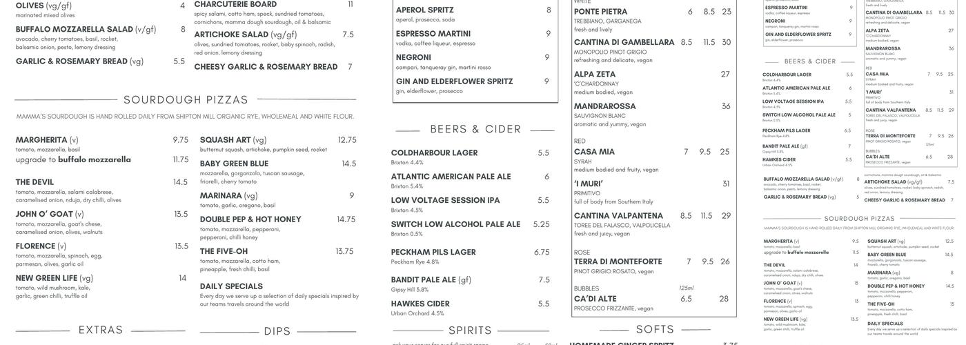 Mamma Dough - Peckham Menu