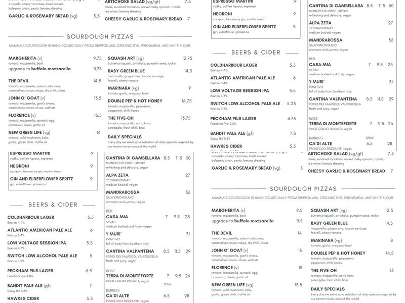 Mamma Dough - Peckham Menu