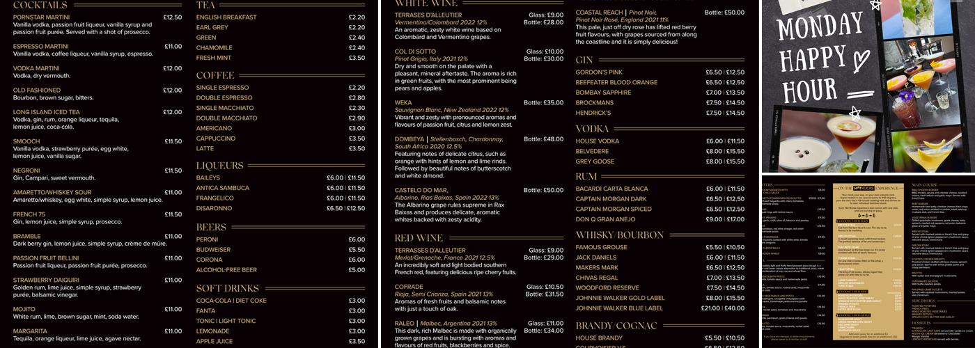 Smooch Restaurant and Cocktail Bar Menu