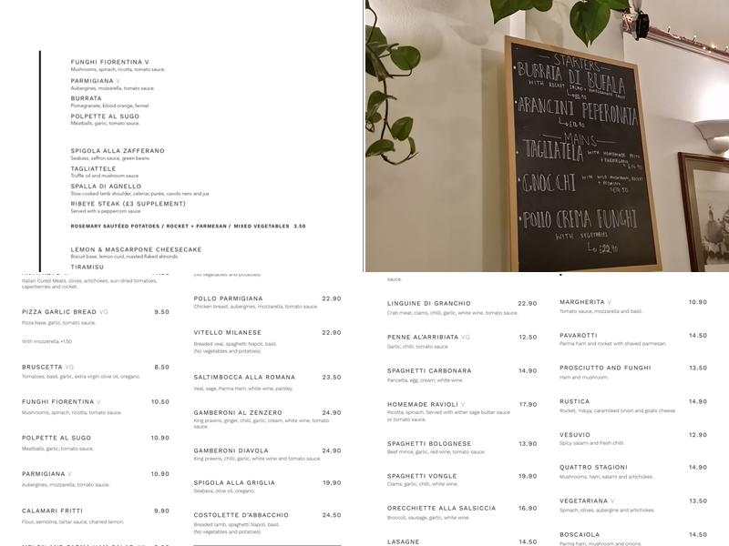Positano Menu