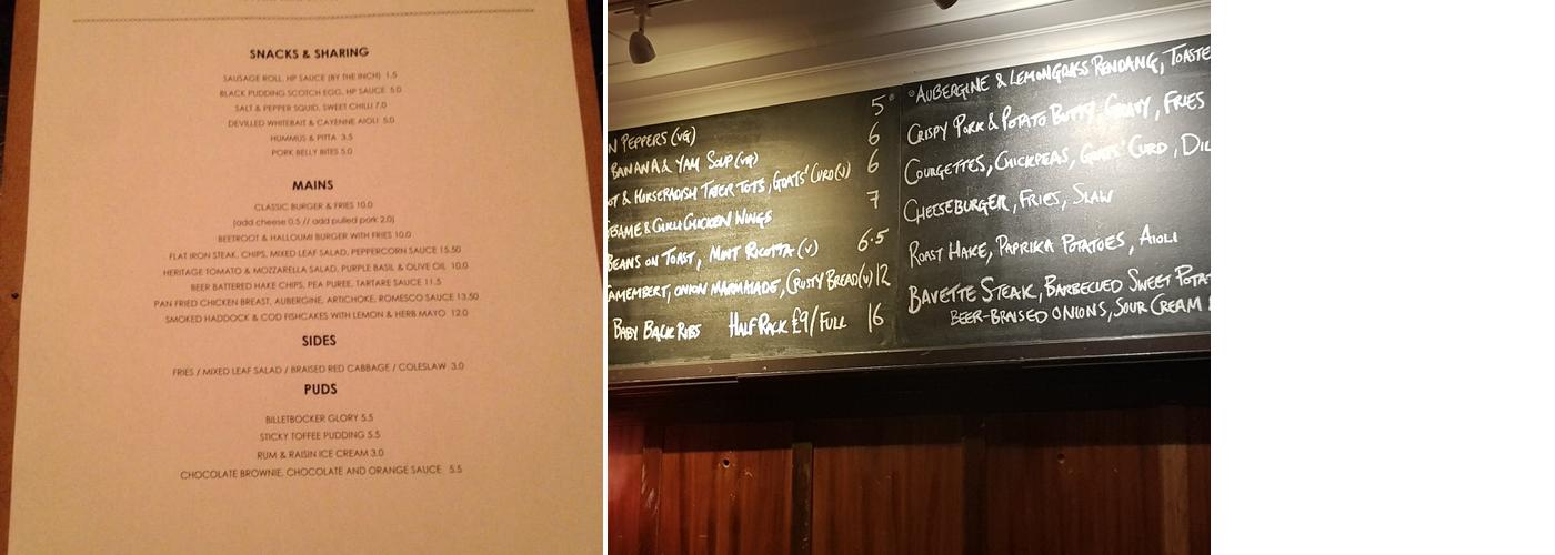 The Crooked Billet Menu