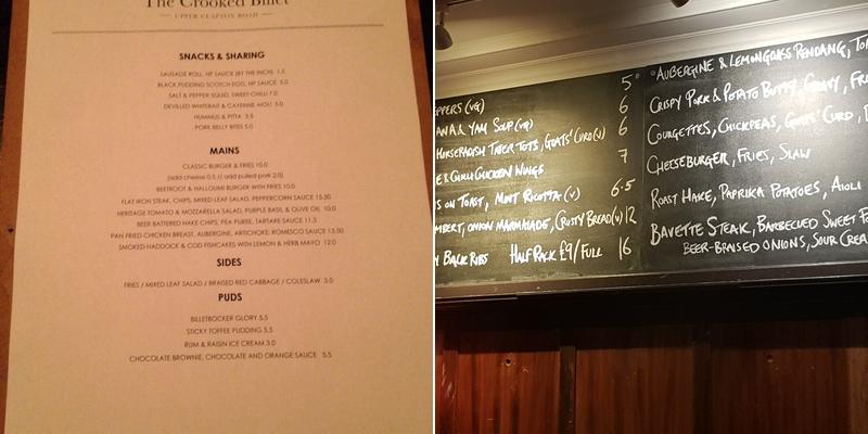 The Crooked Billet Menu