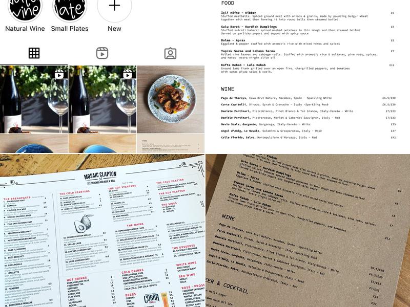 Mosaic Clapton wine bar Menu